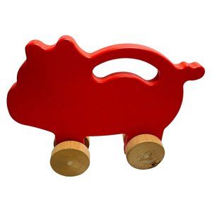 Manny and Simon, wooden Pig Push Toy, Red